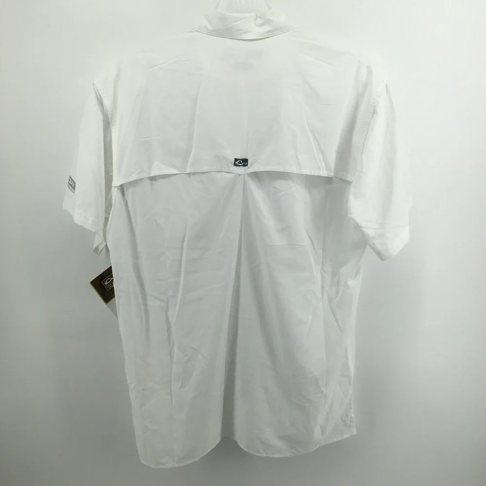 Drake Waterfowl DPF Fishing Shirt Mens Large White Short Sleeve Vented Button Up